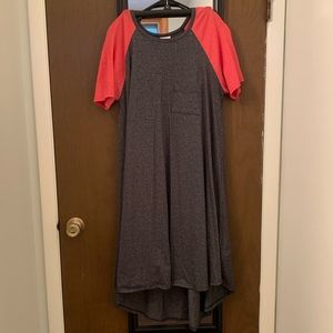 LuLaRoe Carly Mid-Length HighLow Gray & Pink Dress
